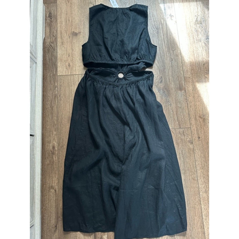 NWT! The Drop Women's Linen Dress, Solid Black, Sadie Cut Out, Summer, Midi, XXL - Picture 6 of 11